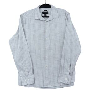 Awearness Kenneth Cole Mens XL Slim Fit Grey Grid Long Sleeve Button Down‎ Shirt